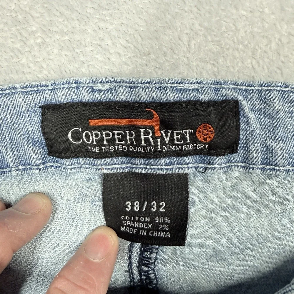 Copper Rivet Distressed Cargo Pocket Double Knee Jeans 38x32 *FLAW*
